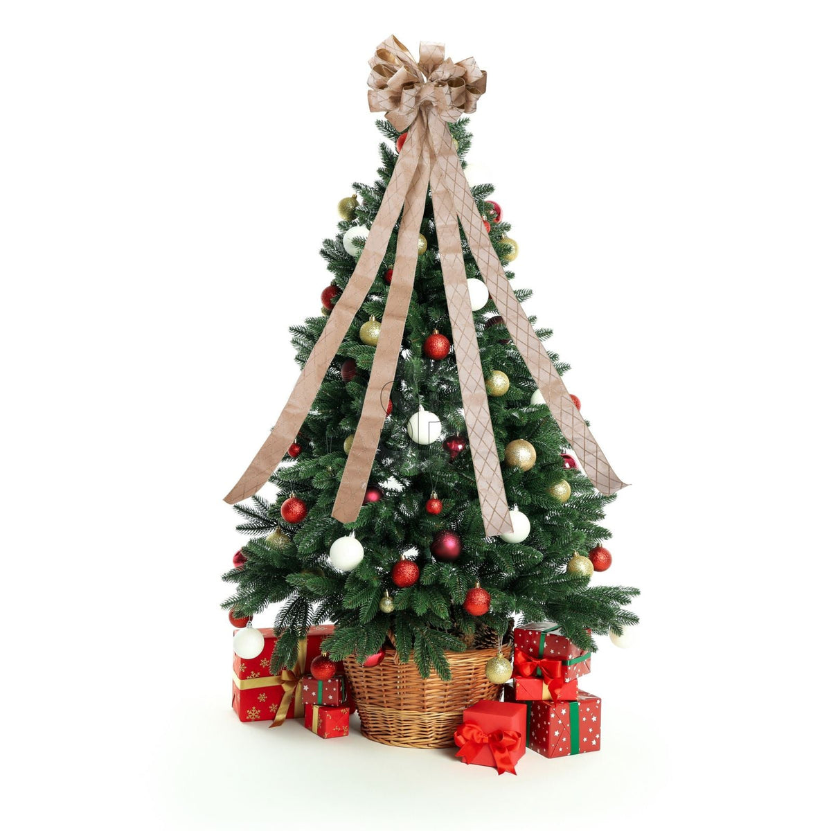 Champagne Gold Tree Top Bow with Long Streamer | Fabric Christmas Tree Topper Tree Decoration - Tophatter Daily Deals