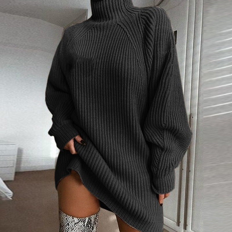 Oversized Women's Sweater Dress - Turtleneck Ribbed Winter Dark grey 3D Changing Face Moving Picture Frame - Tophatter Daily Deals