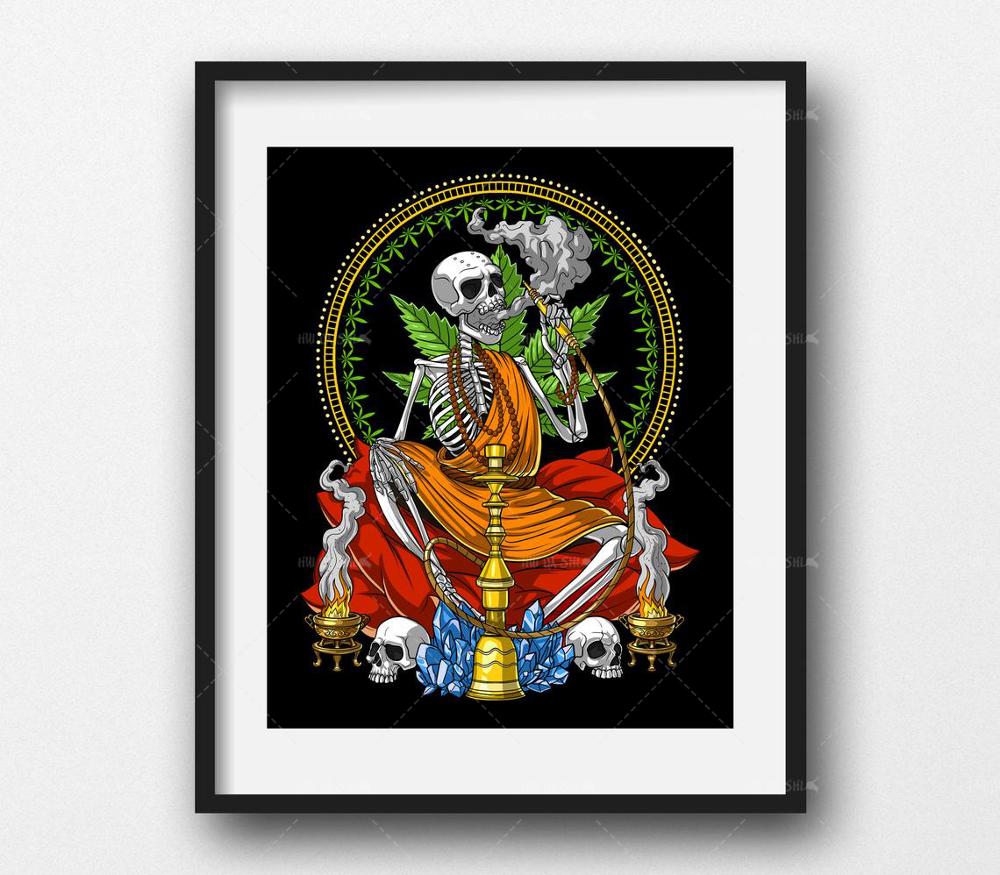 Buddha Skeleton Wall Decoration Hookah Weed Canvas Painting Printing Wall Painting 0 - Tophatter Daily Deals