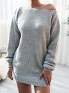 Rib-Knit Mini Sweater Dress Charcoal Casual Dresses - Tophatter Daily Deals