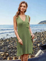 Pocketed Slit V-Neck Sleeveless Dress Matcha Green Casual Dresses - Tophatter Daily Deals