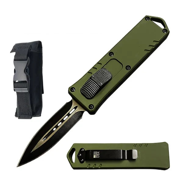7.5" Green Exocel Dagger OTF Automatic Dual Action Out The Front Knife - TOPHATTER'S ARMORY DEALS Collectible Weapons - Tophatter Daily Deals