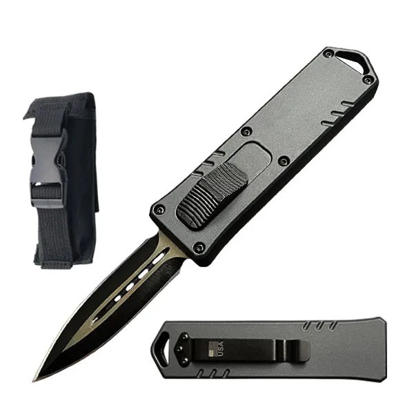 7.5" Grey Death Rider Automatic Dual Action Out The Front Knife - Tophatter's Inc. Weapons Store Online Collectible Weapons - Tophatter Daily Deals