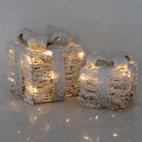 Set Of 2 LED Light Up Christmas Gift Boxes | 2 Piece Rattan Snow Topped Light Up Xmas Boxes | LED Christmas Parcels Christmas Decorations Ornament - Tophatter Daily Deals