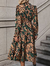 Leopard Notched Flounce Sleeve Midi Dress - Tophatter Deals