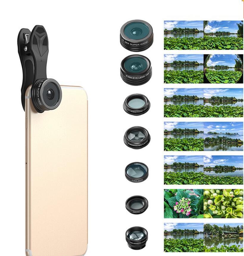 APEXEL Phone lens kit universal 10 in 1 Fisheye Wide Angle macro Lens CPL Filter Kaleidoscope+2X telescope Lens for smartphone 0 - Tophatter Daily Deals