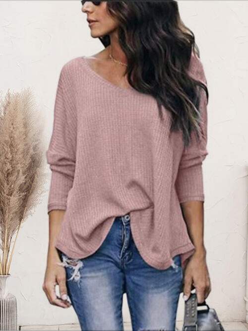 V-Neck Long Sleeve T-Shirt Moonlit Mauve Women's T-Shirts - Tophatter Daily Deals