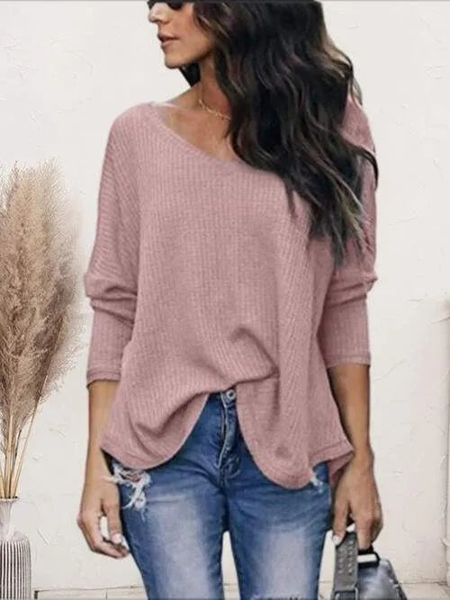V-Neck Long Sleeve T-Shirt Moonlit Mauve Women's T-Shirts - Tophatter Daily Deals