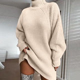 Oversized Women's Sweater Dress - Turtleneck Ribbed Winter Apricot 3D Changing Face Moving Picture Frame - Tophatter Daily Deals