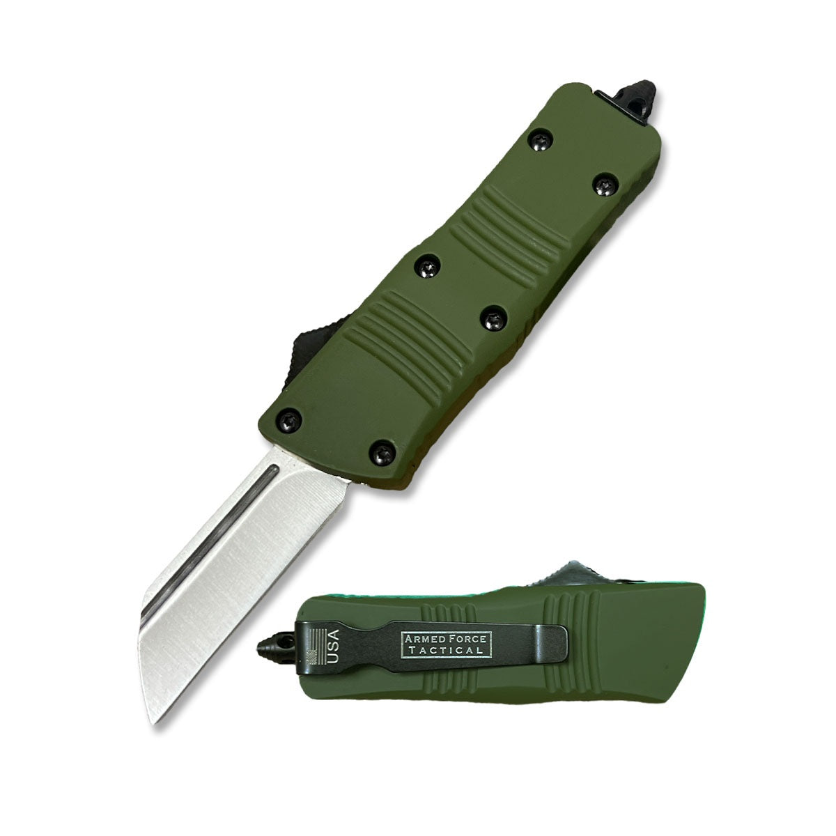 5.5" Wasp Mini Green Automatic OTF Knife Cleaver Point Blade - TOPHATTER'S ARMORY DEALS Collectible Weapons - Tophatter Daily Deals