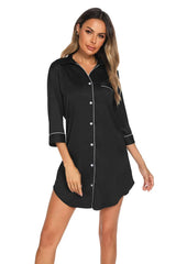 Button Up Collared Neck Night Dress with Pocket Sleep Dresses - Tophatter Daily Deals