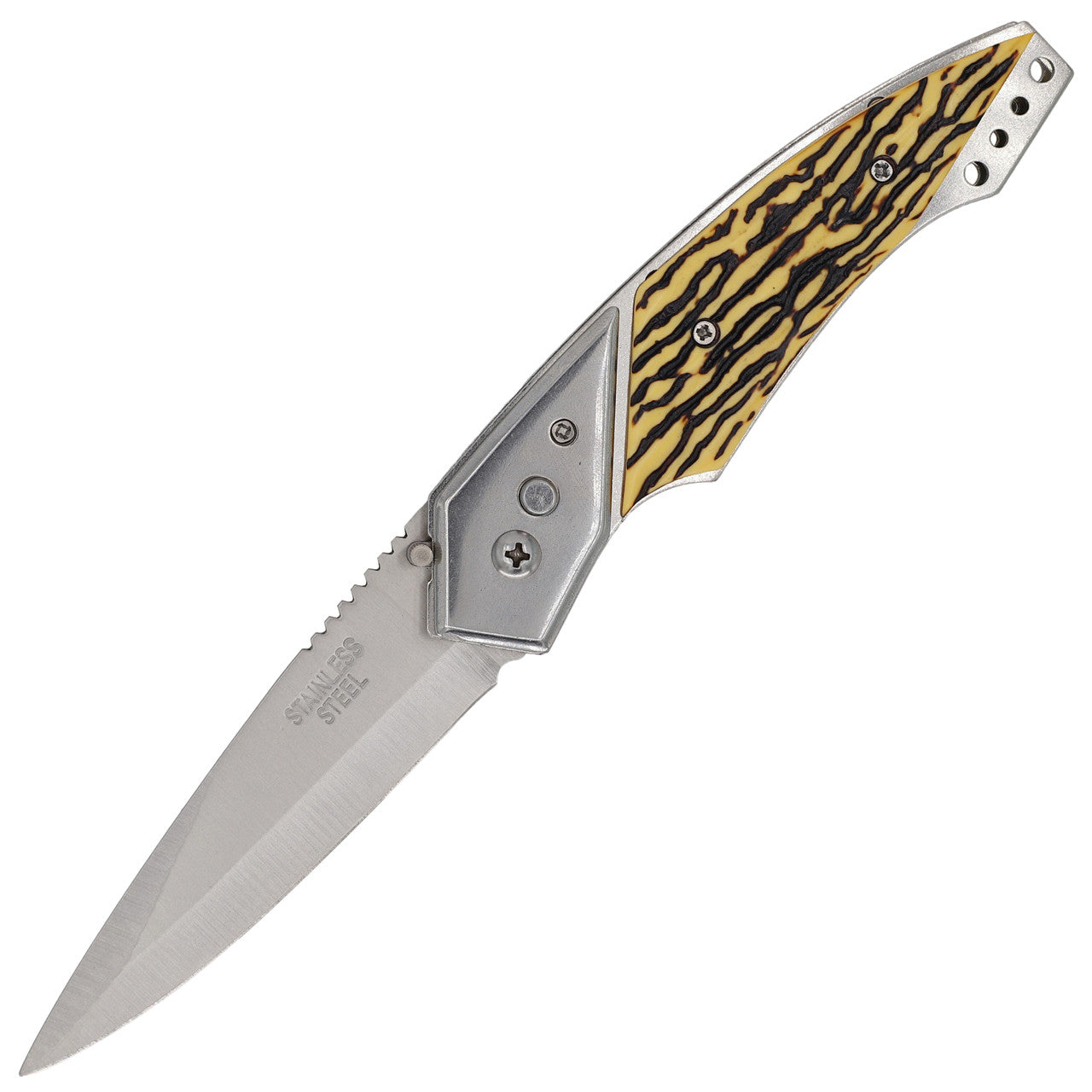 9.25" Push Button Automatic Drop Point Textured Handle Switchblade Pocket Knife - Tophatter's Inc. Weapons Store Online Collectible Weapons - Tophatter Daily Deals