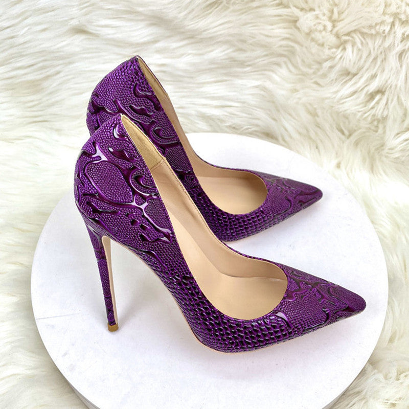 Beautiful purple embossed lace swirl design women's high heels 0 - Tophatter Daily Deals