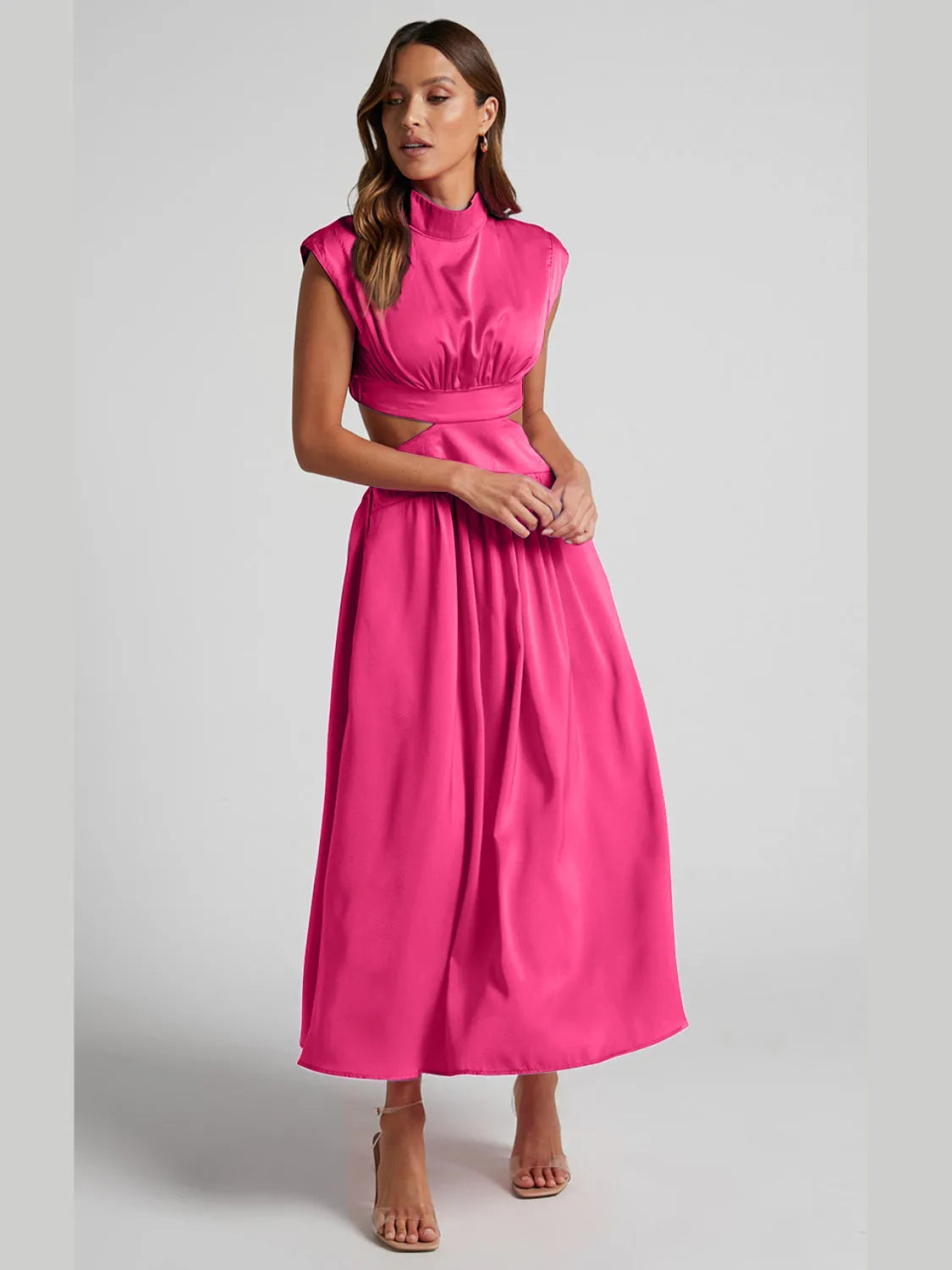 Cutout Mock Neck Sleeveless Ruched Dress Deep Rose Cocktail Dresses - Tophatter Daily Deals