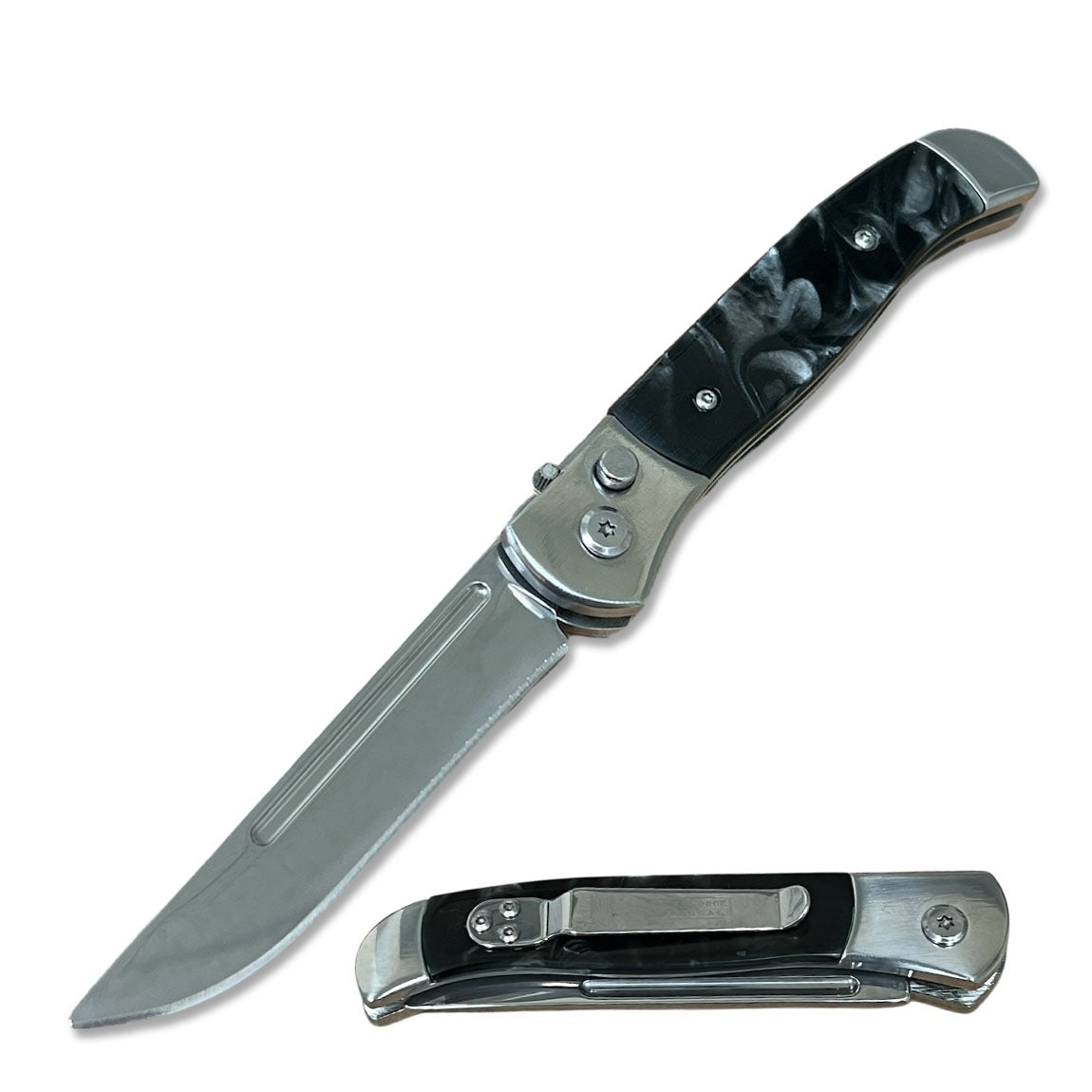 4.5" Closed Everyday Carry Clip Point Auto Switchblade Knife Black Pearl - TOPHATTER'S ARMORY DEALS Collectible Weapons - Tophatter Daily Deals