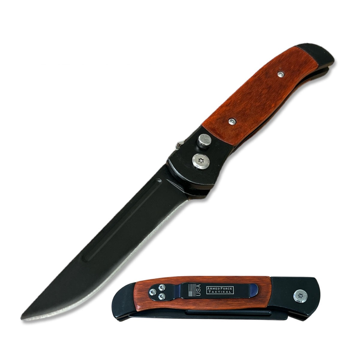 4.5" Closed Everyday Carry Clip Point Auto Switchblade Knife Wood - TOPHATTER'S ARMORY DEALS Collectible Weapons - Tophatter Daily Deals