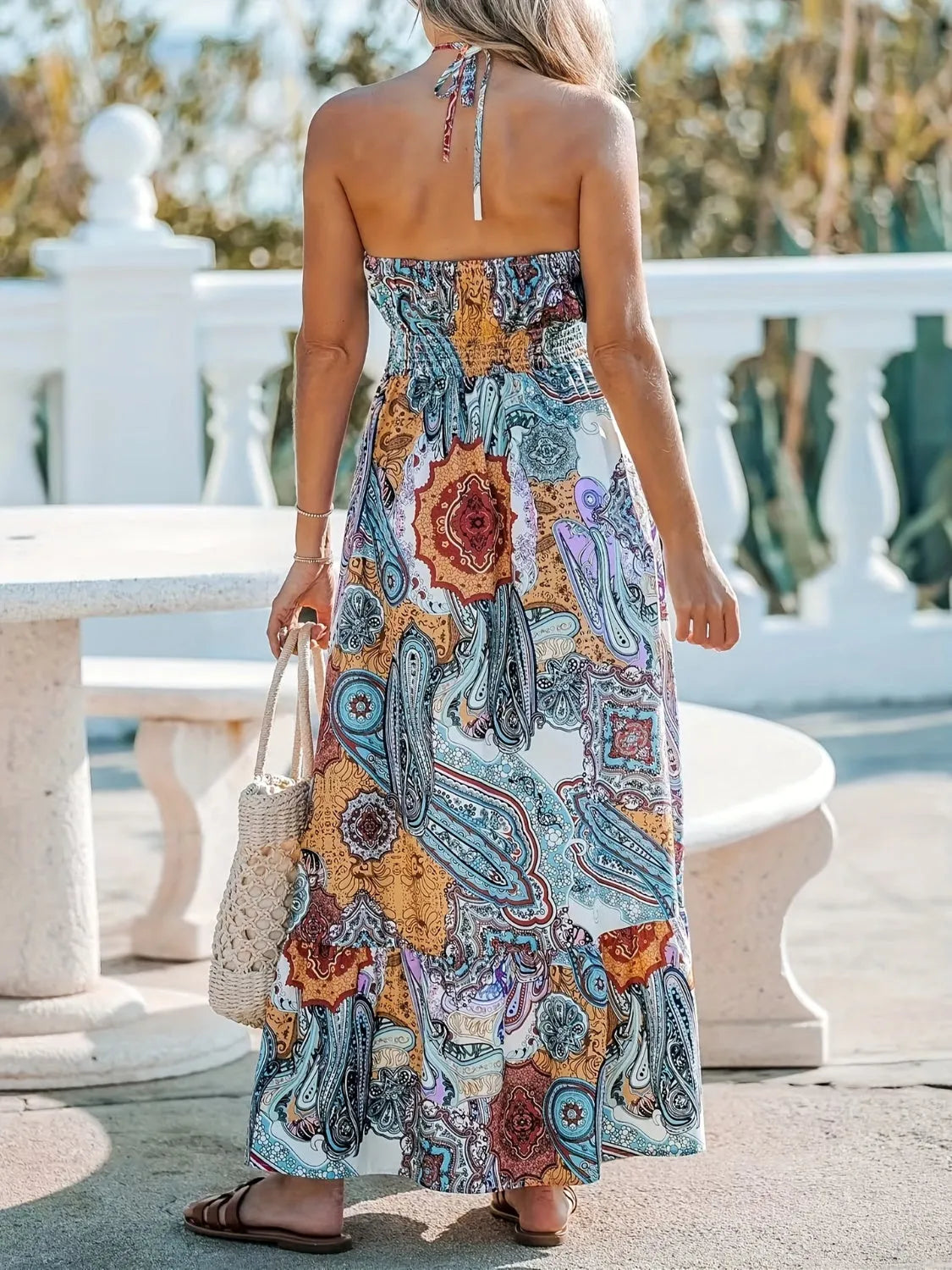 Printed Halter Neck Maxi Dress Casual Dresses - Tophatter Daily Deals