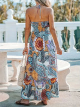 Printed Halter Neck Maxi Dress Casual Dresses - Tophatter Daily Deals