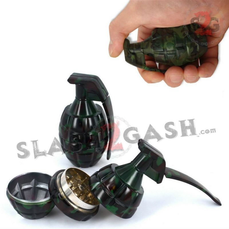 Camo Hand Grenade Tobacco Herb Grinder - 3 piece w/ Pin Handle American Smoking Accessories - Tophatter Daily Deals