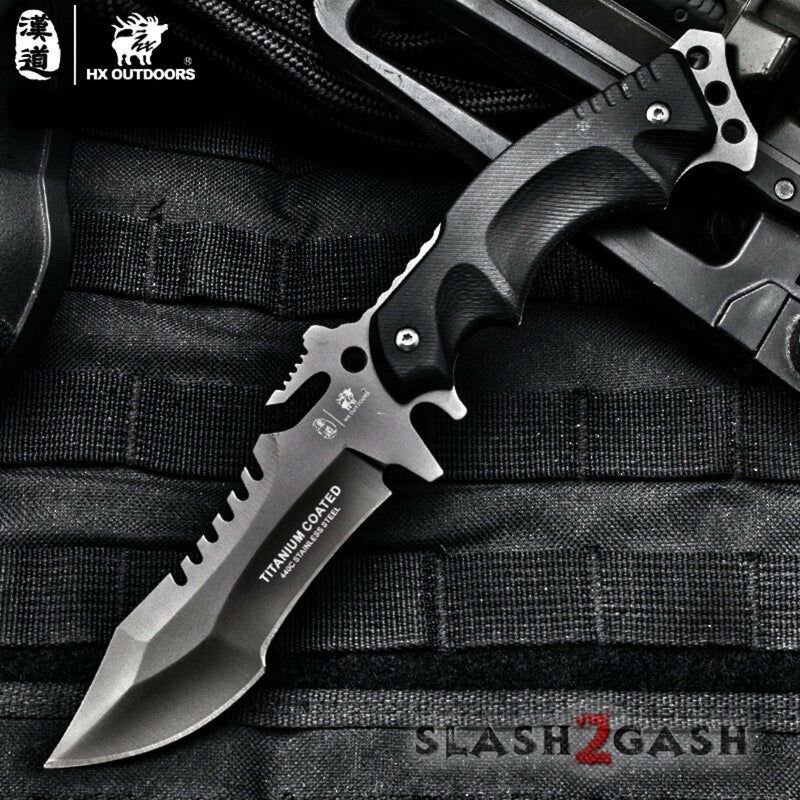 HX OUTDOORS Tactical Knife 440C Blade K10 w/ Sheath Plated Titanium Knife-Fixed - Tophatter Daily Deals