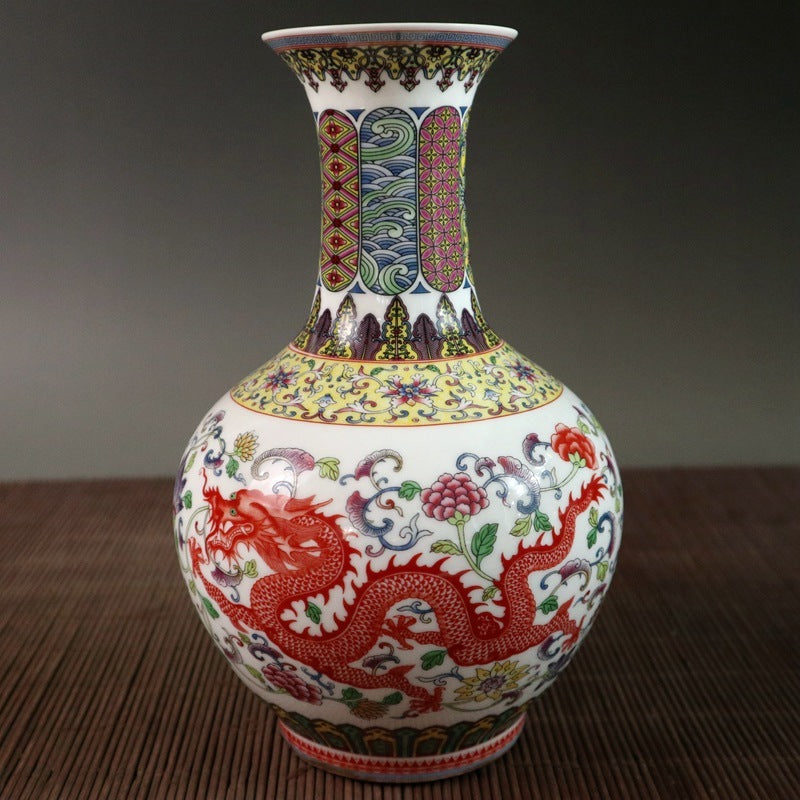 Antique Old Dragon And Phoenix Pattern Ceramic Crafts Vase Ornaments Appreciation bottle 0 - Tophatter Daily Deals