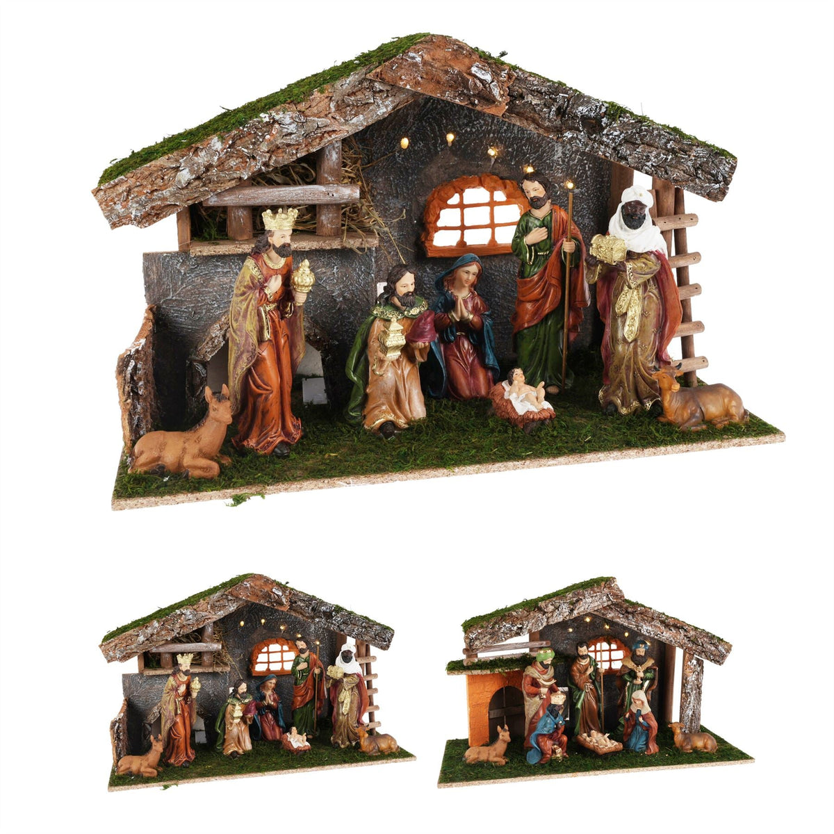 LED Traditional Christmas Nativity Set & 8 Detailed Figures Stable Crib Scene Nativity Set - Tophatter Daily Deals