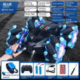 24G High-speed Wireless Remote Control Car Light Music Four-wheel Drive Double-sided Driving Flip Rotating Drift Car Stunt Car Blue Dual remote control 2PC Battery 0 - Tophatter Daily Deals
