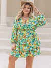 Plus Size Printed Surplice Long Sleeve Mini Dress Casual Dresses - Tophatter Daily Deals