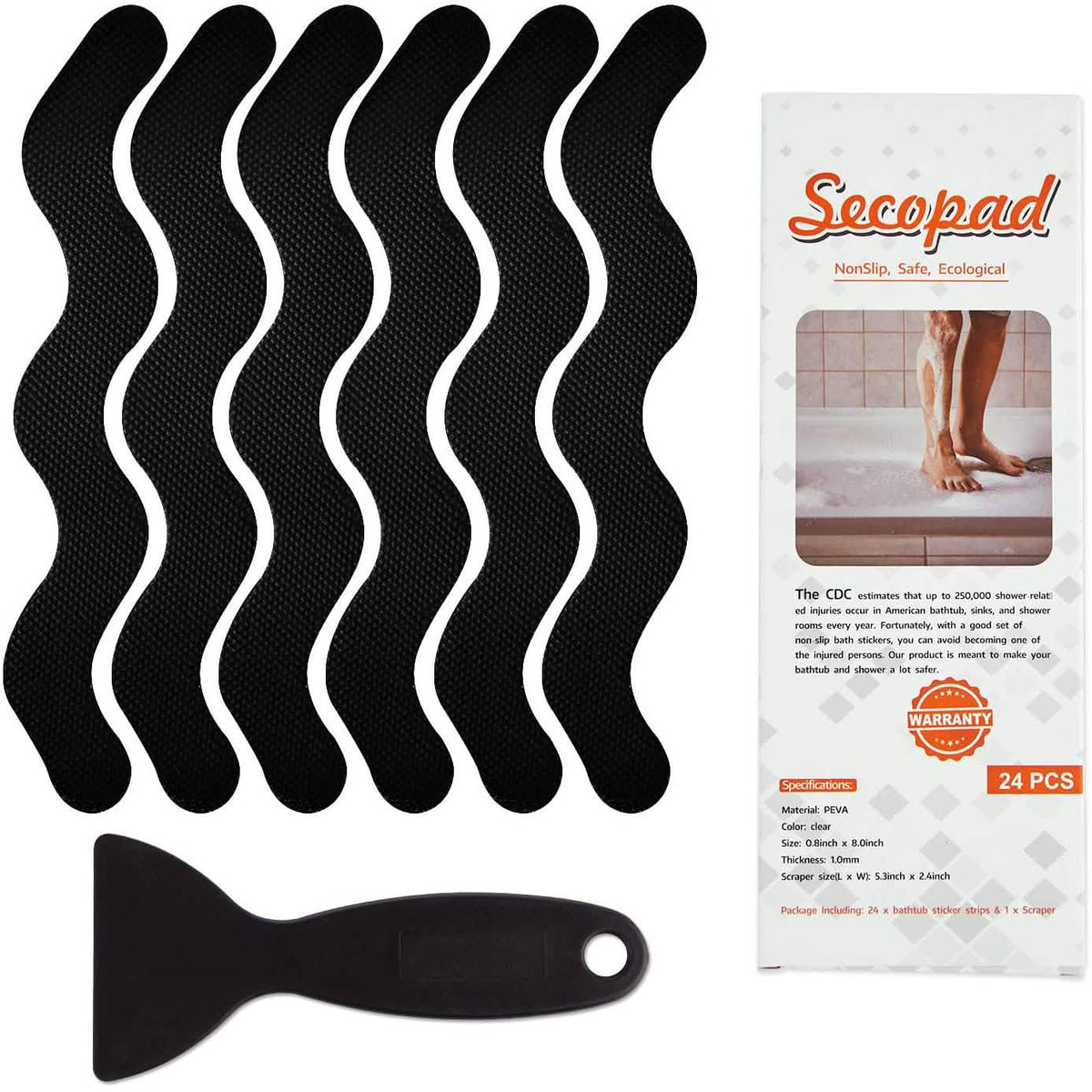 24-Piece: Safe Tub Strips Adhesive Non-Slip Shower Stickers Set Black Bath - Tophatter Daily Deals
