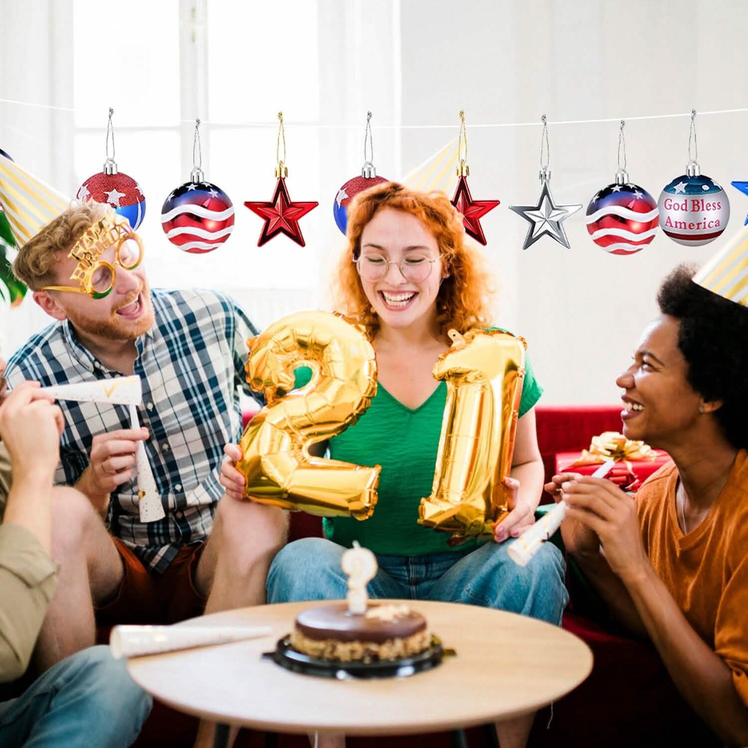 24-Pieces Set: Hanging Ornaments Ball Star Patriotic Seasonal Decor - Tophatter Daily Deals