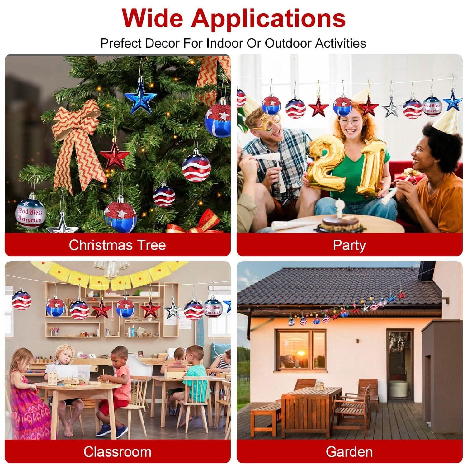 24-Pieces Set: Hanging Ornaments Ball Star Patriotic Seasonal Decor - Tophatter Daily Deals