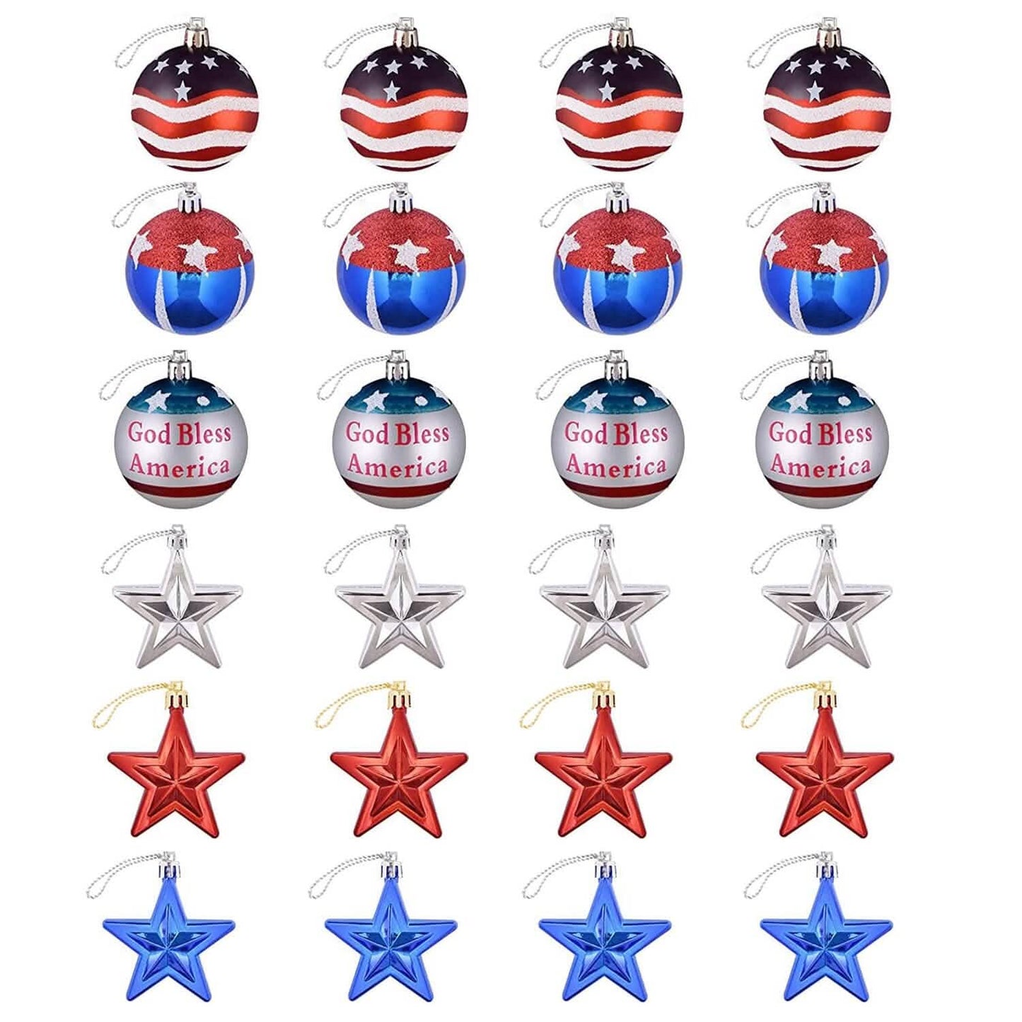 24-Pieces Set: Hanging Ornaments Ball Star Patriotic Seasonal Decor - Tophatter Daily Deals