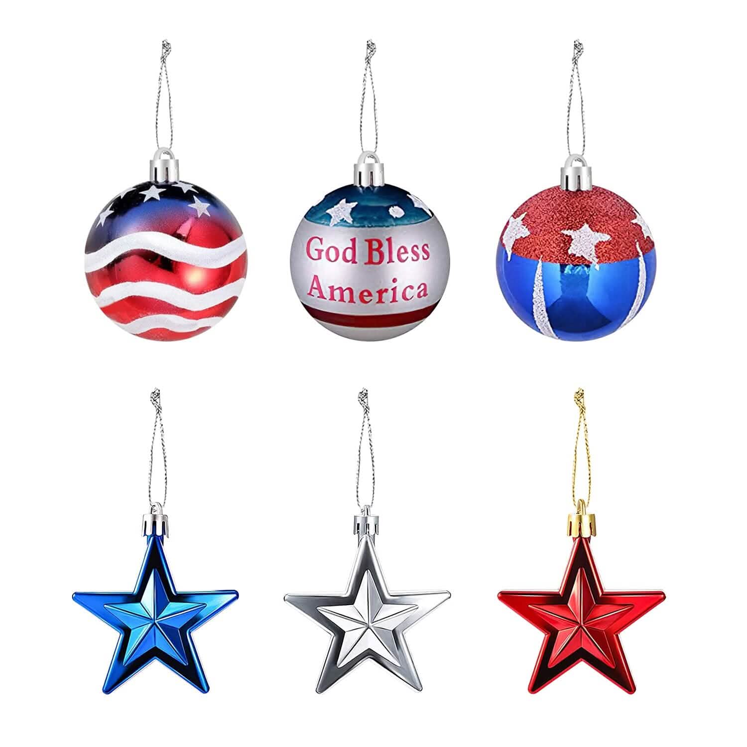 24-Pieces Set: Hanging Ornaments Ball Star Patriotic Seasonal Decor - Tophatter Daily Deals