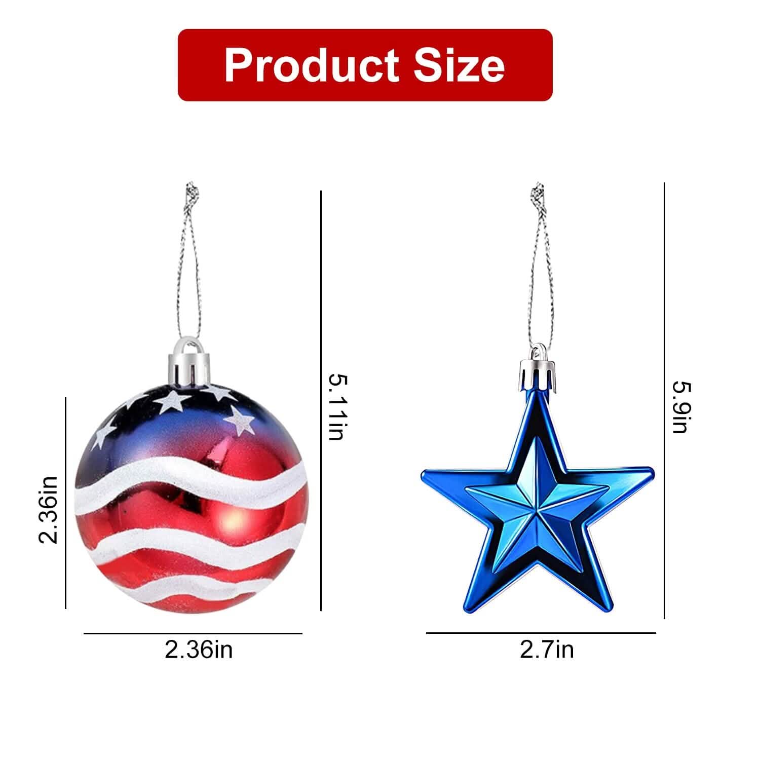 24-Pieces Set: Hanging Ornaments Ball Star Patriotic Seasonal Decor - Tophatter Daily Deals