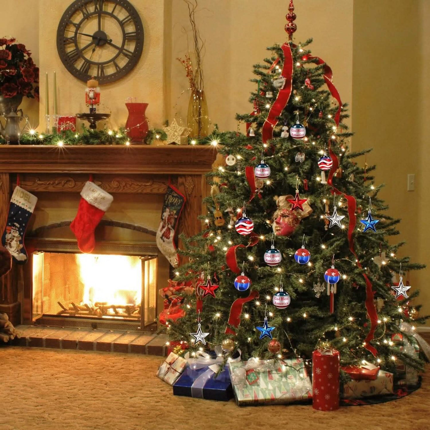 24-Pieces Set: Hanging Ornaments Ball Star Patriotic Seasonal Decor - Tophatter Daily Deals