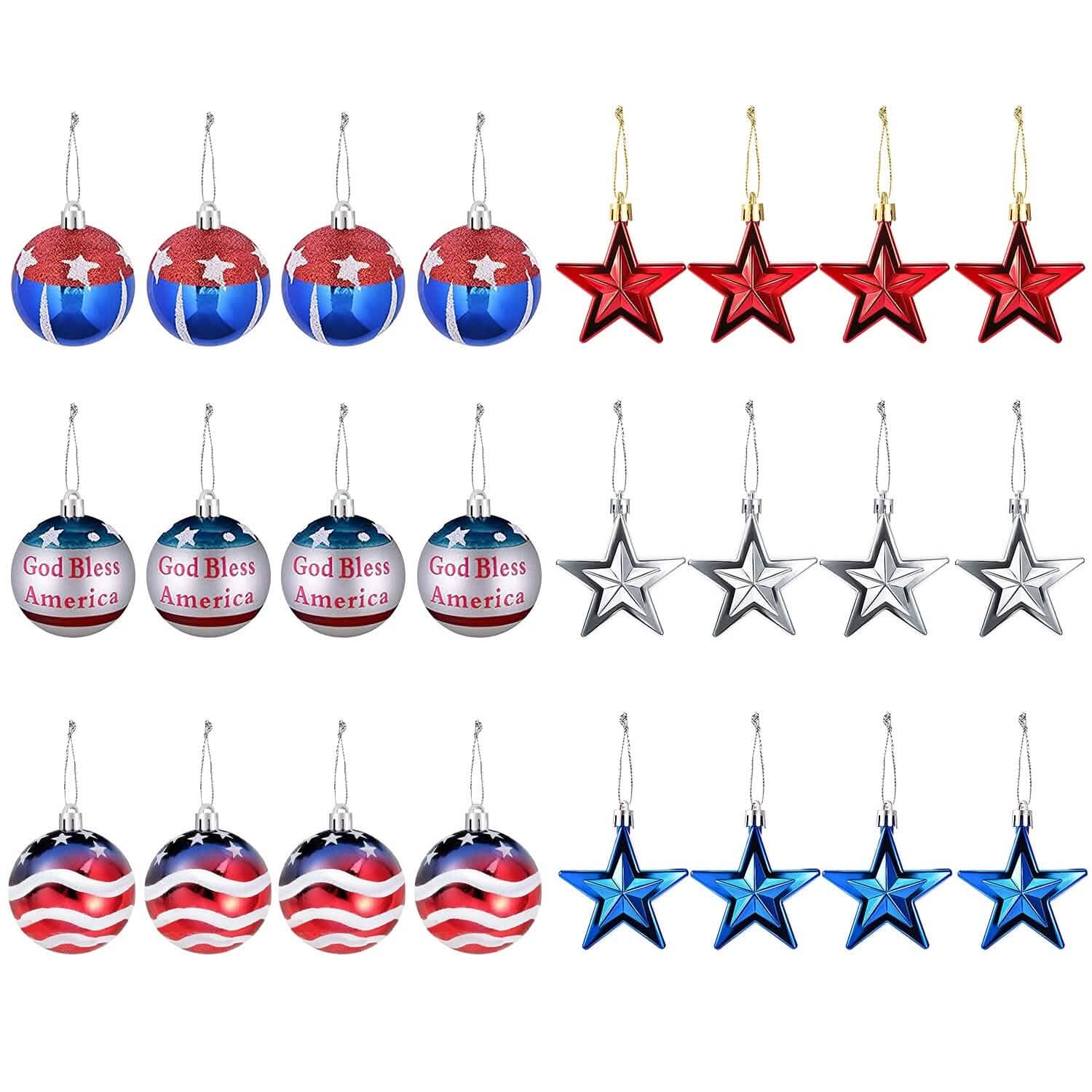 24-Pieces Set: Hanging Ornaments Ball Star Patriotic Seasonal Decor - Tophatter Daily Deals