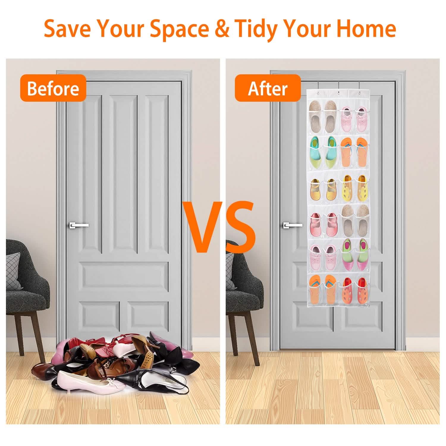 24-Pocket: Over the Door Shoes Rack Crystal Clear Organizer Storage & Organization - Tophatter Daily Deals