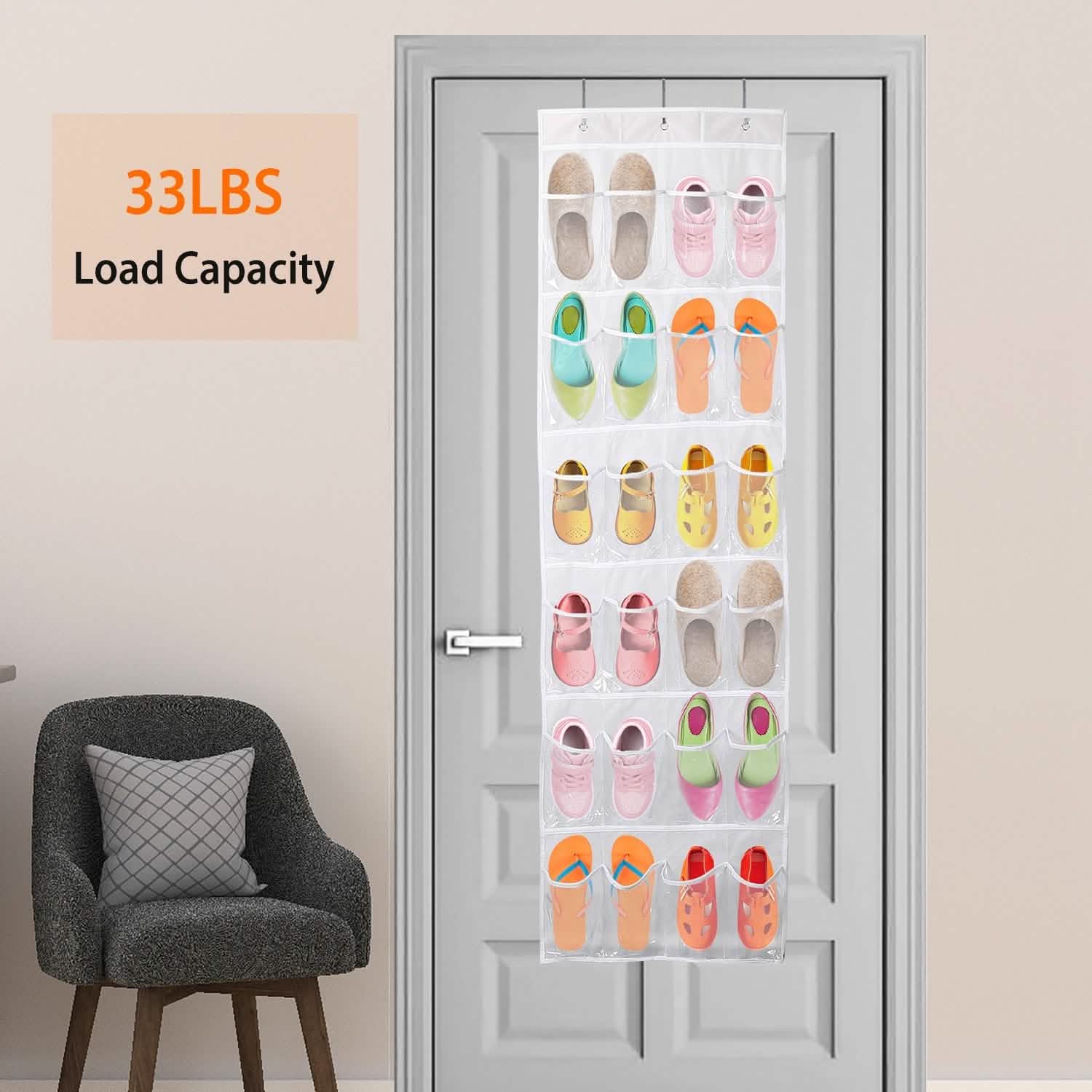 24-Pocket: Over the Door Shoes Rack Crystal Clear Organizer Storage & Organization - Tophatter Daily Deals