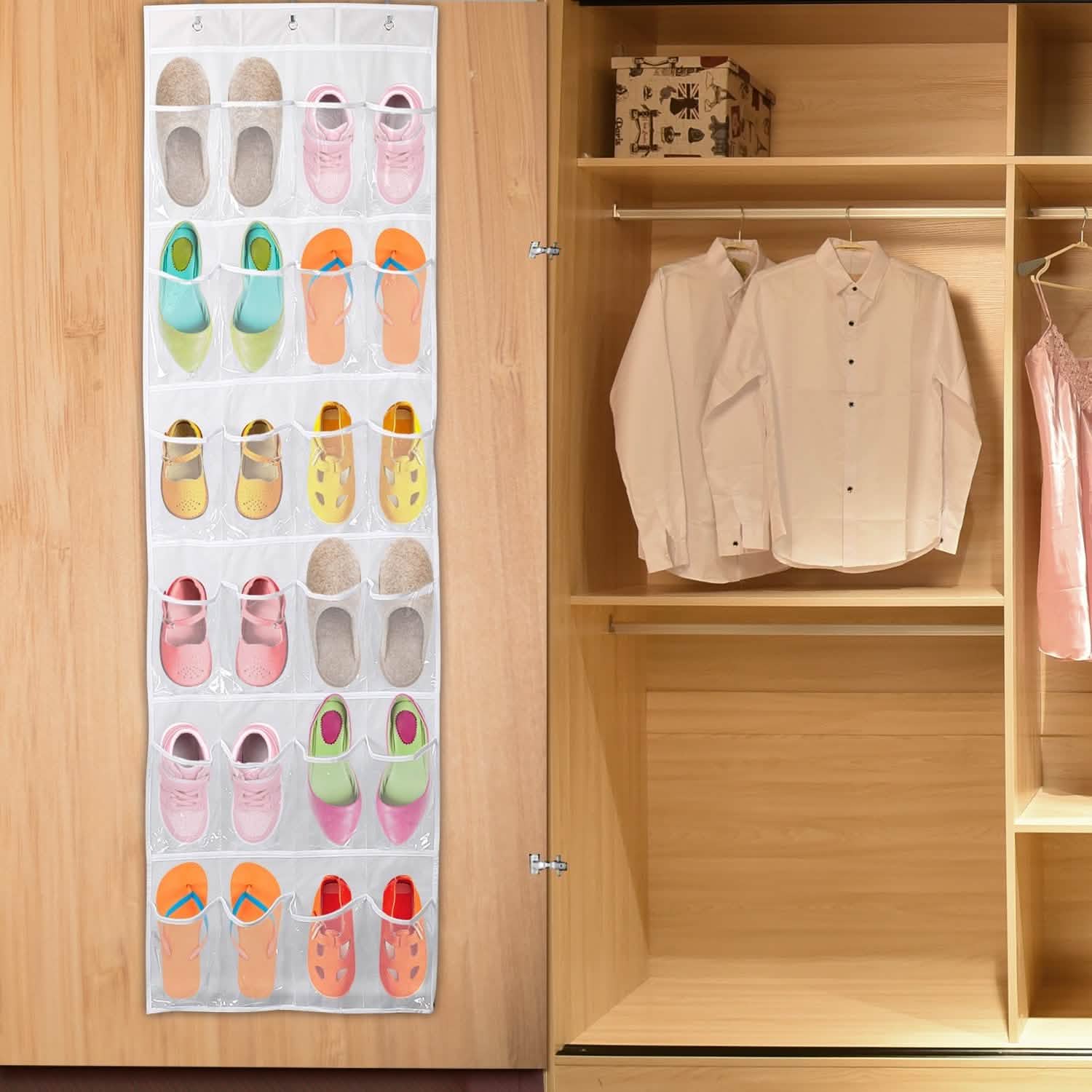 24-Pocket: Over the Door Shoes Rack Crystal Clear Organizer Storage & Organization - Tophatter Daily Deals