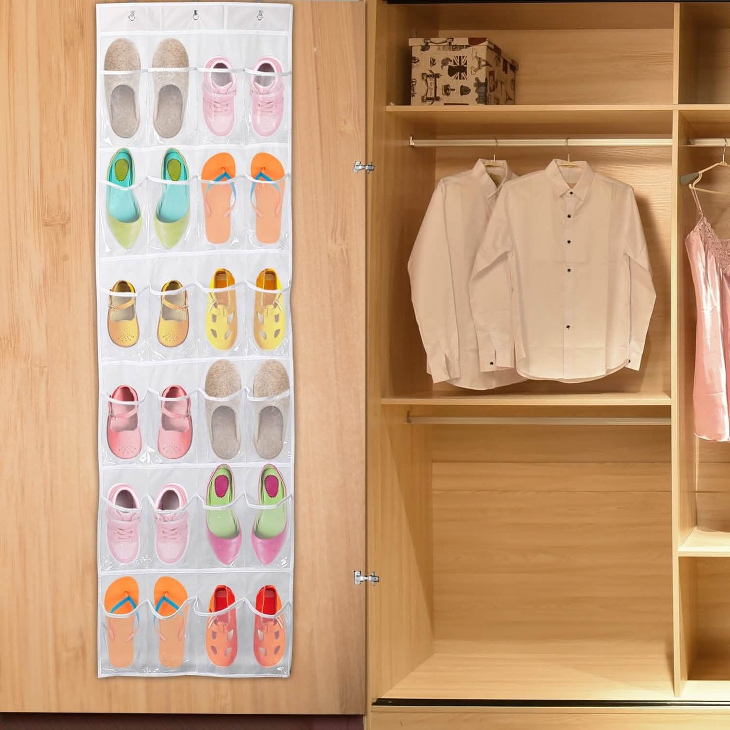 24-Pocket: Over the Door Shoes Rack Crystal Clear Organizer Storage & Organization - Tophatter Daily Deals