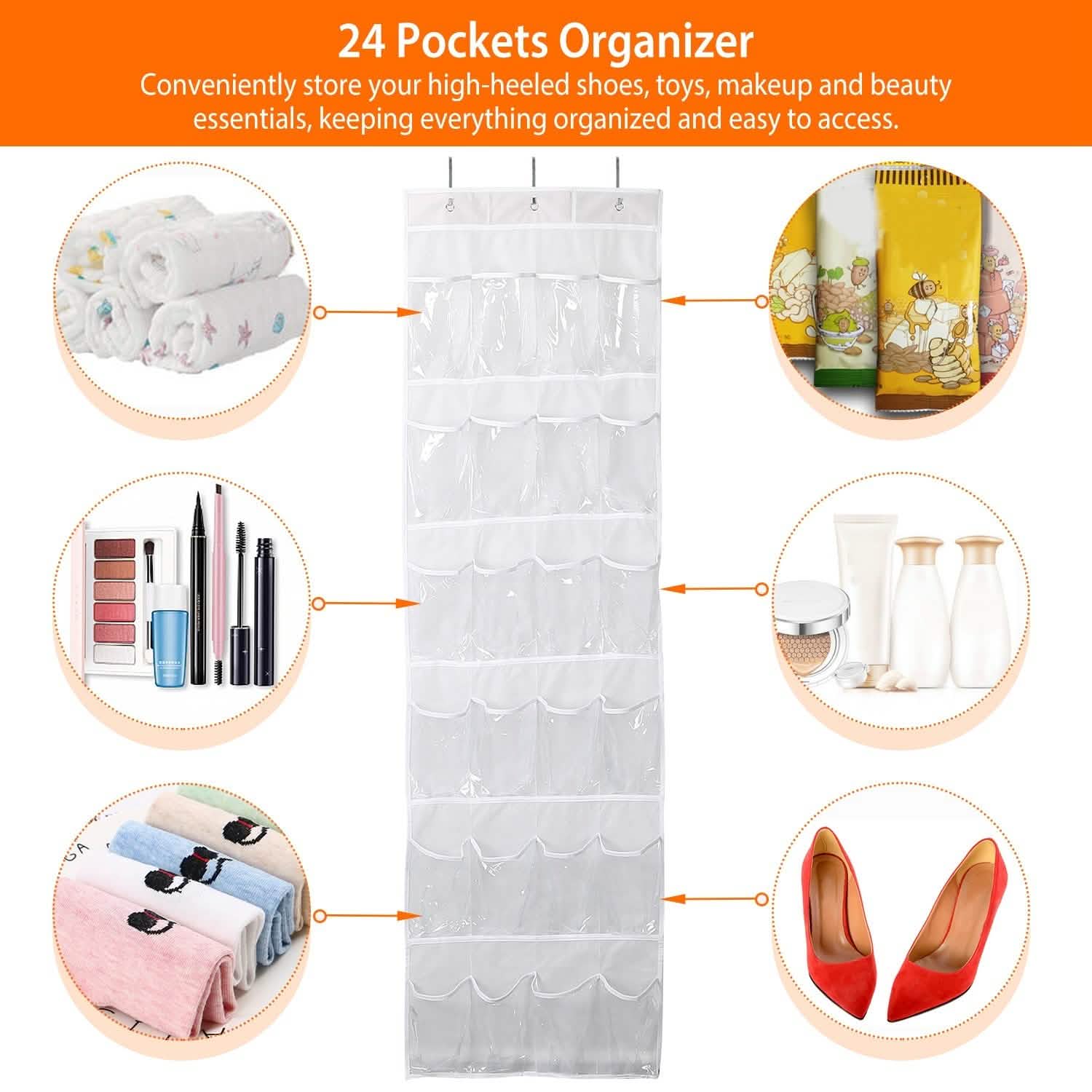 24-Pocket: Over the Door Shoes Rack Crystal Clear Organizer Storage & Organization - Tophatter Daily Deals