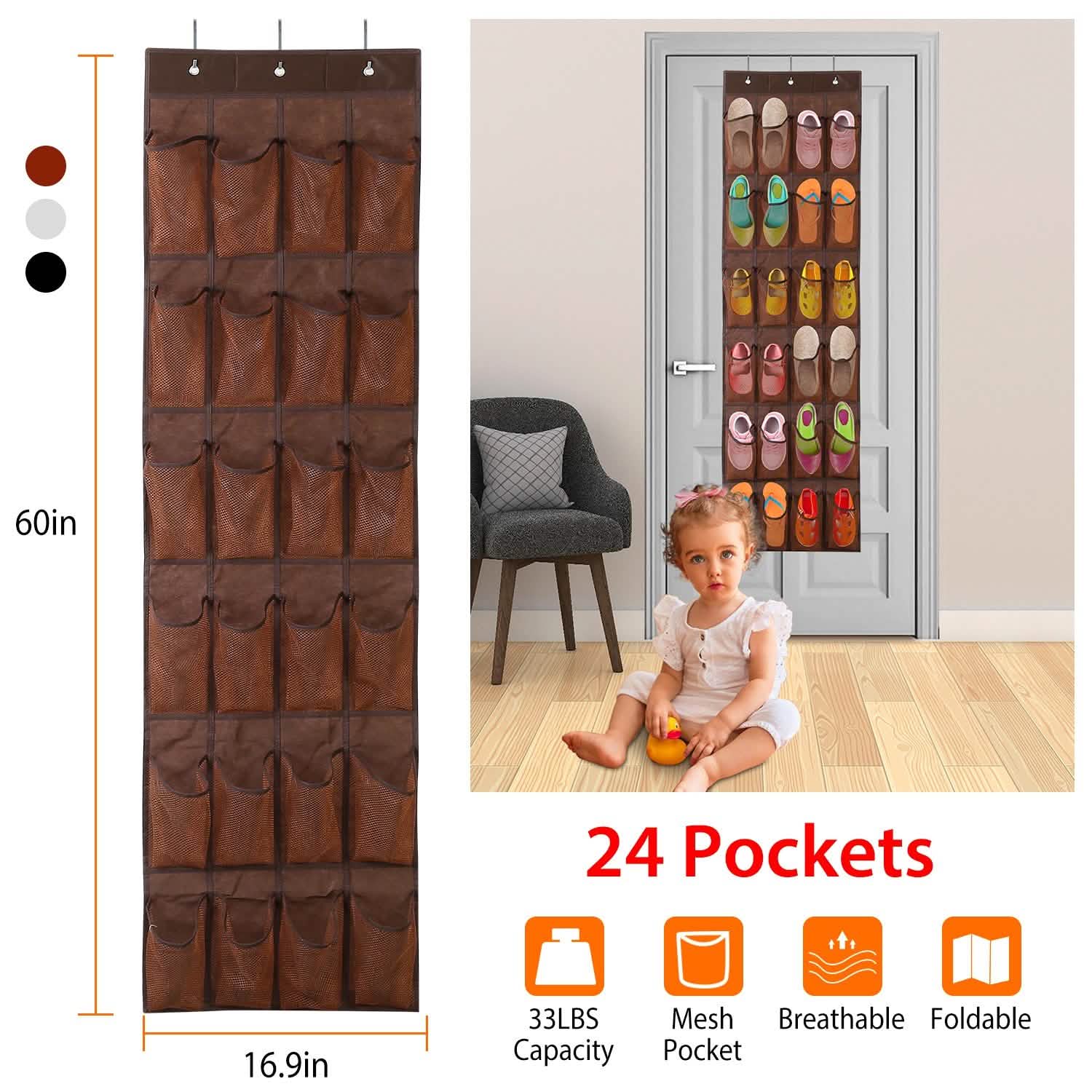 24 Pockets Over the Door Shoe Rack Storage & Organization - Tophatter Daily Deals