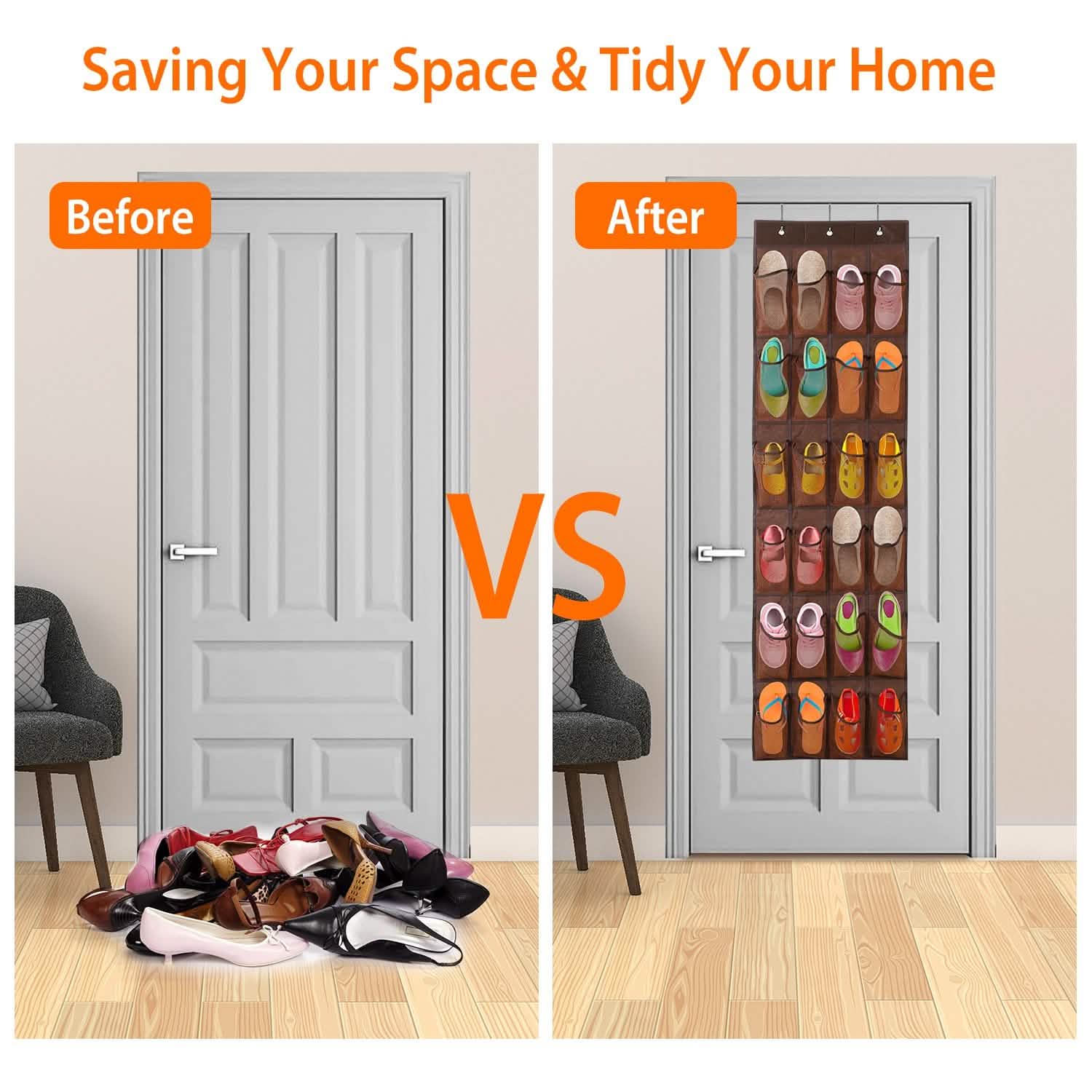 24 Pockets Over the Door Shoe Rack Storage & Organization - Tophatter Daily Deals