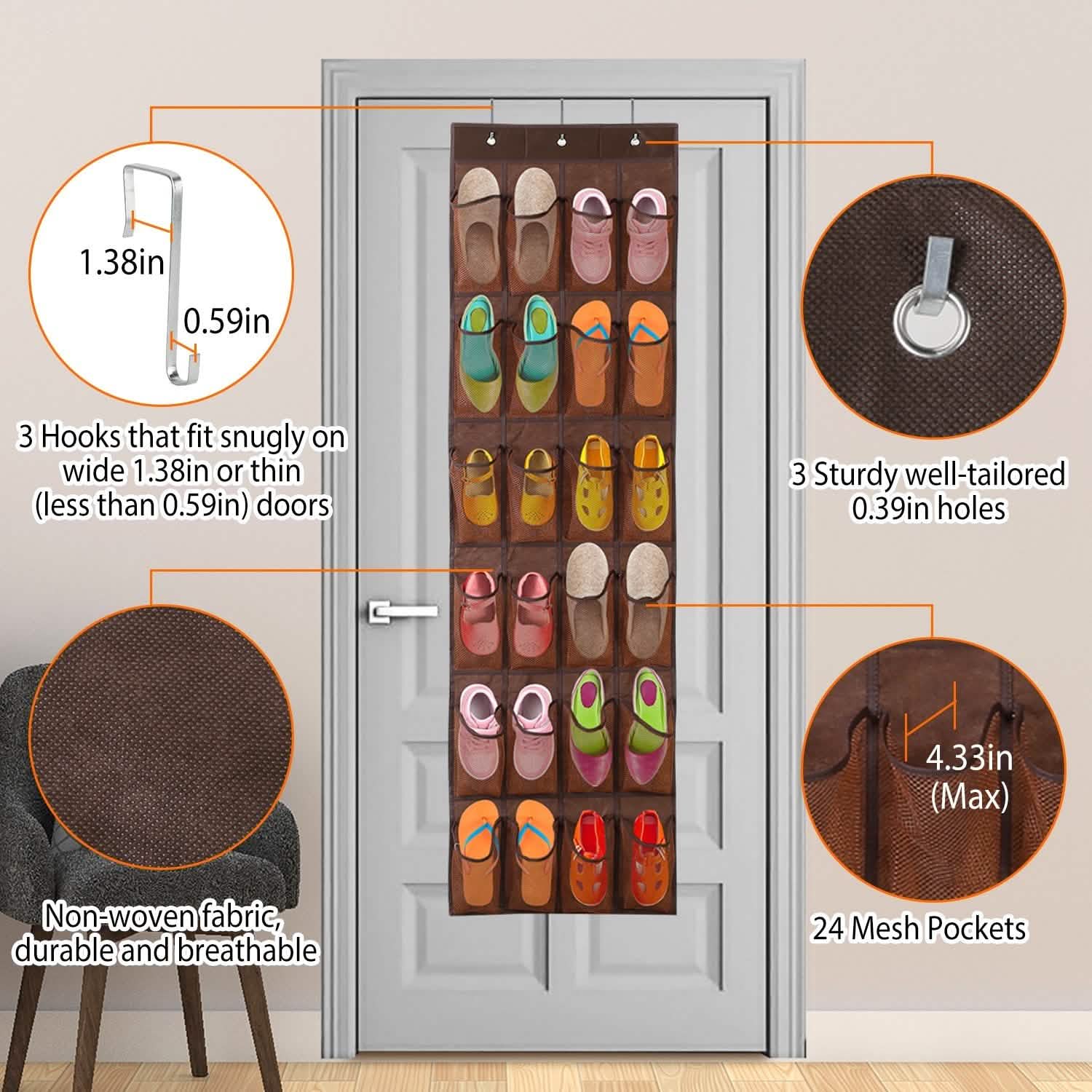 24 Pockets Over the Door Shoe Rack Storage & Organization - Tophatter Daily Deals