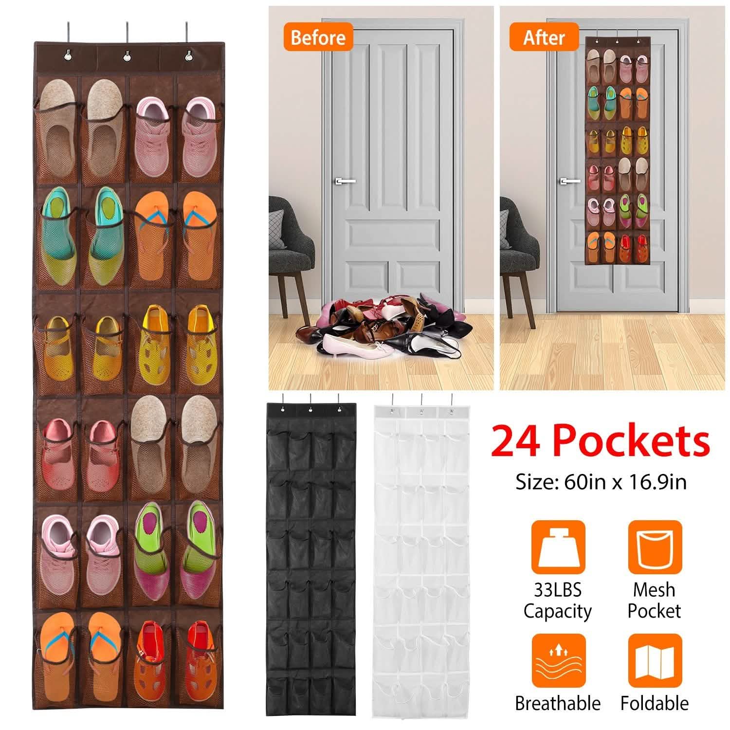 24 Pockets Over the Door Shoe Rack Storage & Organization - Tophatter Daily Deals