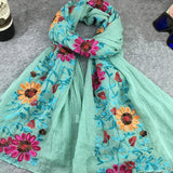 Lightweight Flowy Women Scarf - Embroidered Floral, Cotton Green - Tophatter Daily Deals