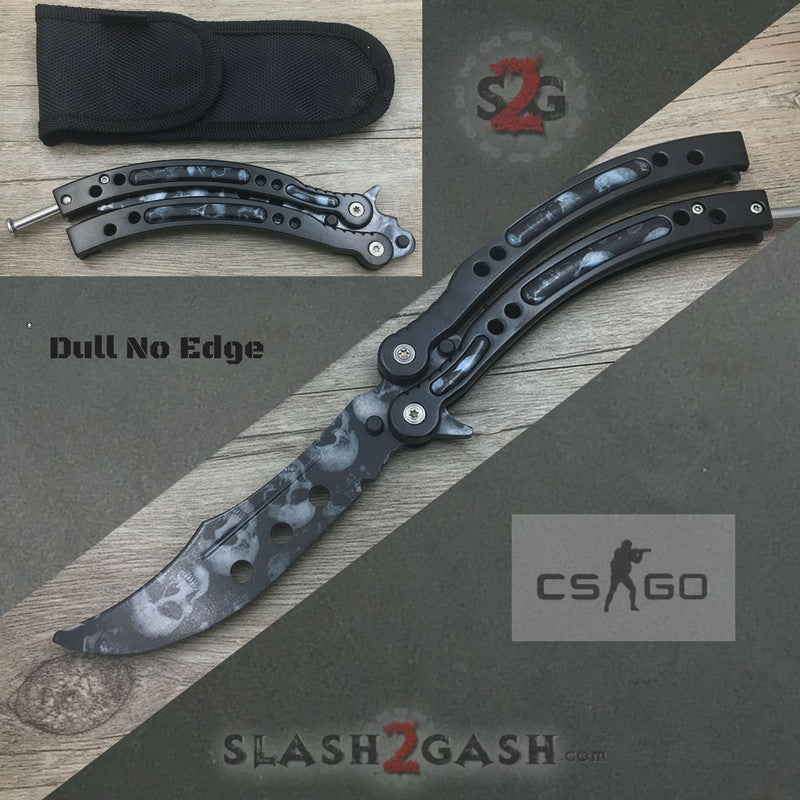 22 colors CSGO Butterfly Knife TRAINER Dull Spring Latch PRACTICE Balisong Skulls - BlackDeath Knife-Balisong - Tophatter Daily Deals