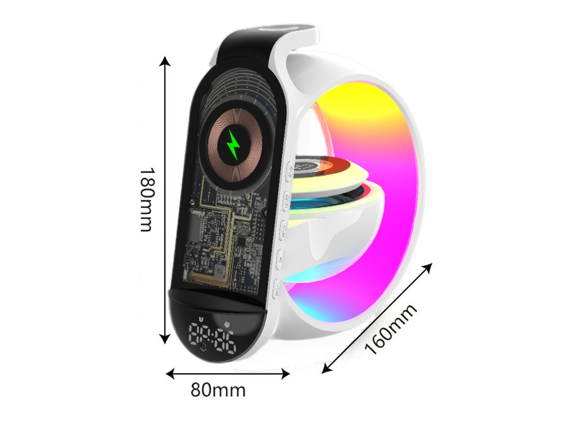 A Bluetooth Speaker Six-in-one Wireless Charger Large G Ambience Light Alarm Clock Microphone Audio 0 - Tophatter Daily Deals