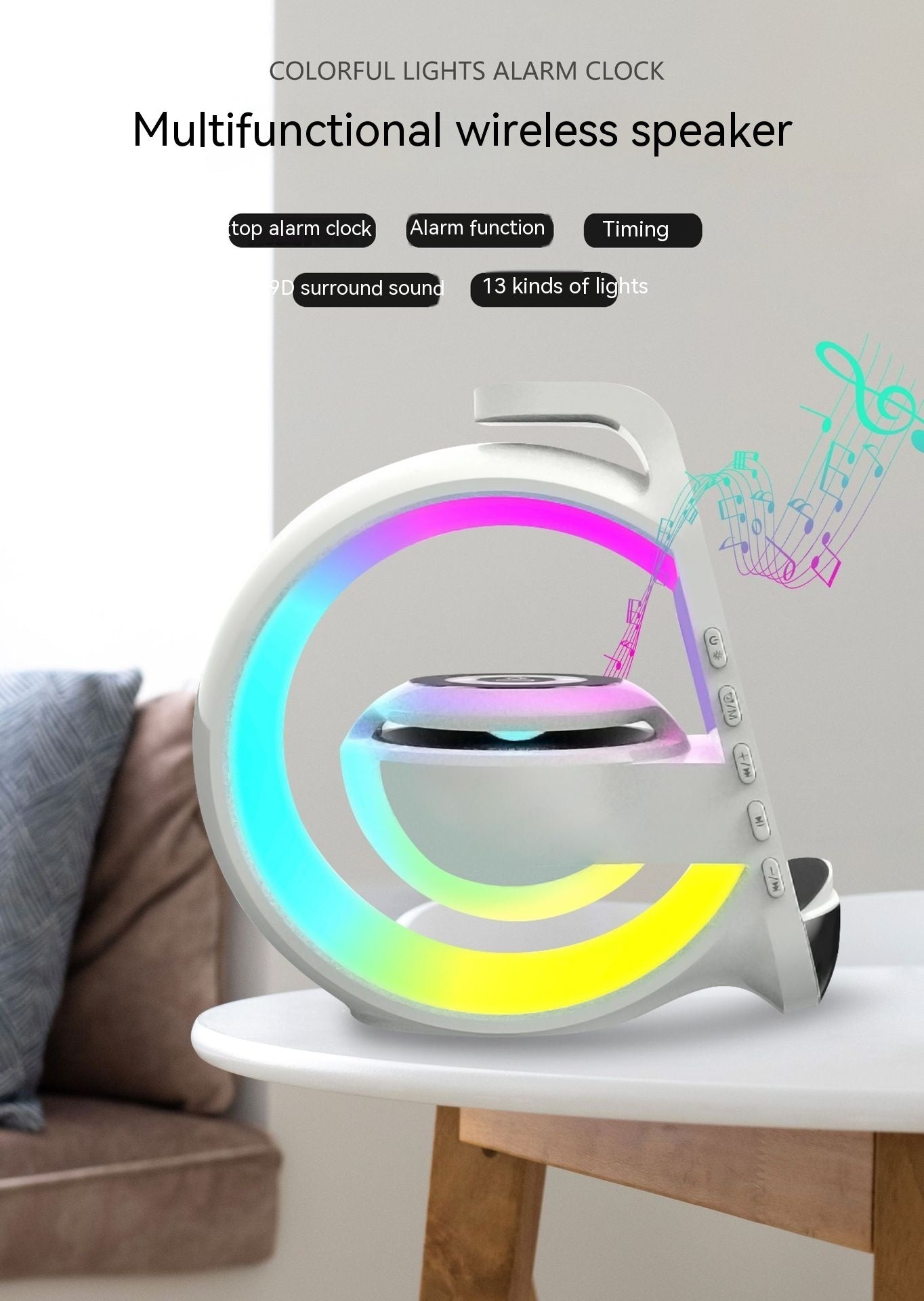 A Bluetooth Speaker Six-in-one Wireless Charger Large G Ambience Light Alarm Clock Microphone Audio 0 - Tophatter Daily Deals