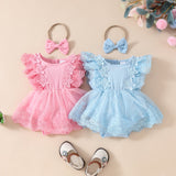 2024 Summer Baby Girl Sweet Sleeveless Lace Triangle Rompers Mesh Lace Flower Dress 0 - Tophatter Daily Deals